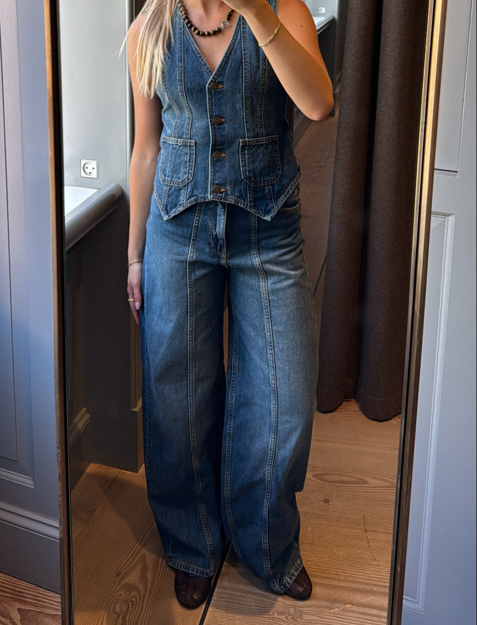 JXFAIZA Tailored Waistcoat - Medium Blue Denim